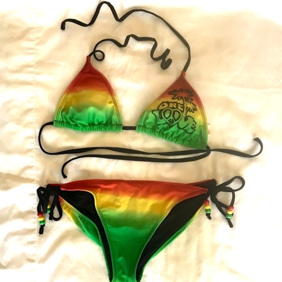 red yellow green bathing suit
